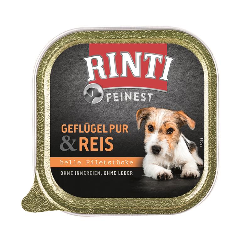 Hundenassfutter Schale Feinest Geflügel Pur & Reis 150g, 11er Pack – Rinti