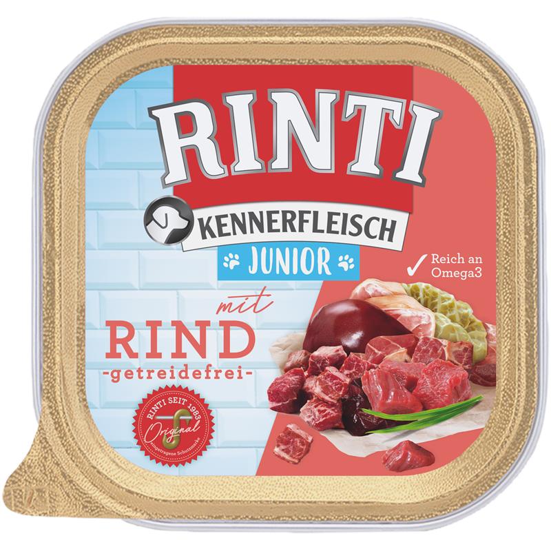 Hundenassfutter Schale Kennerfleisch Junior mit Rind 300g, 9er Pack – Rinti