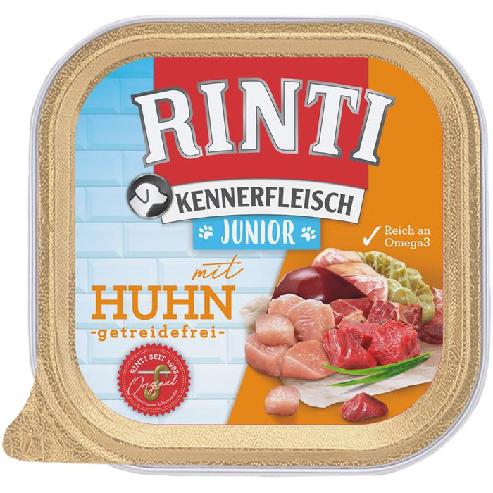Hundenassfutter Schale Kennerfleisch Junior mit Huhn 300g, 9er Pack – Rinti