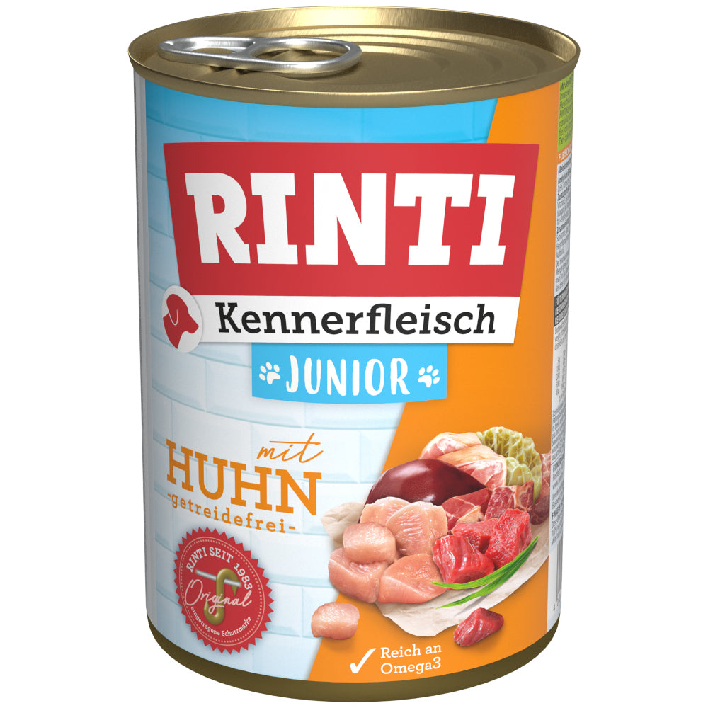 Hundenassfutter Kennerfleisch Junior Huhn 400g, 12er Pack – Rinti