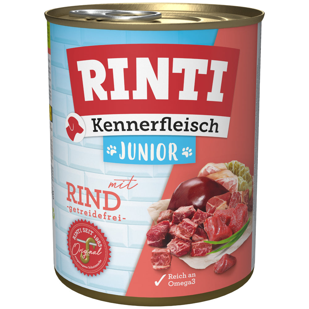 Hundenassfutter Kennerfleisch Junior Rind 800g, 12er Pack – Rinti