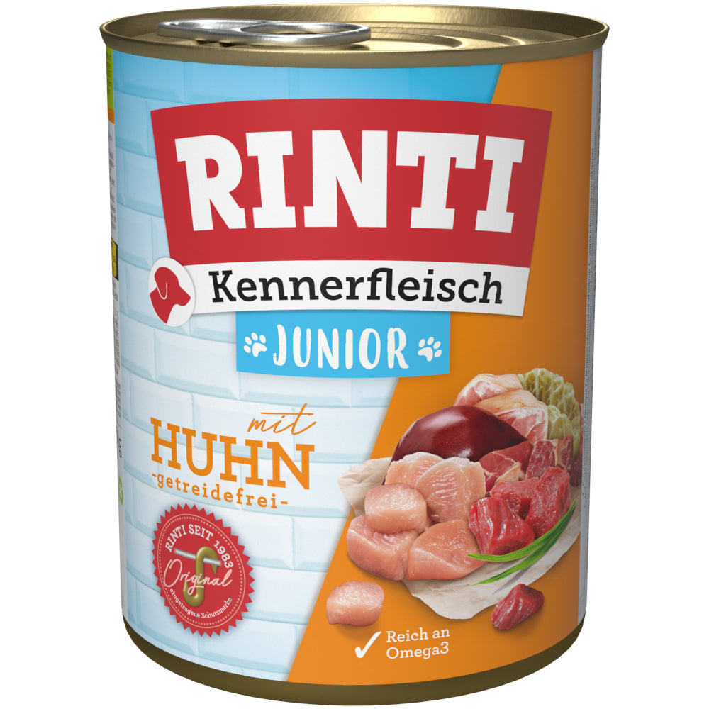 Hundenassfutter Kennerfleisch Junior Huhn 800g, 12er Pack – Rinti