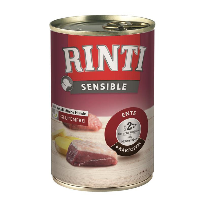 Hundenassfutter Dose Sensible Ente & Kartoffel mit Hühnerleber 400g, 12er Pack – Rinti