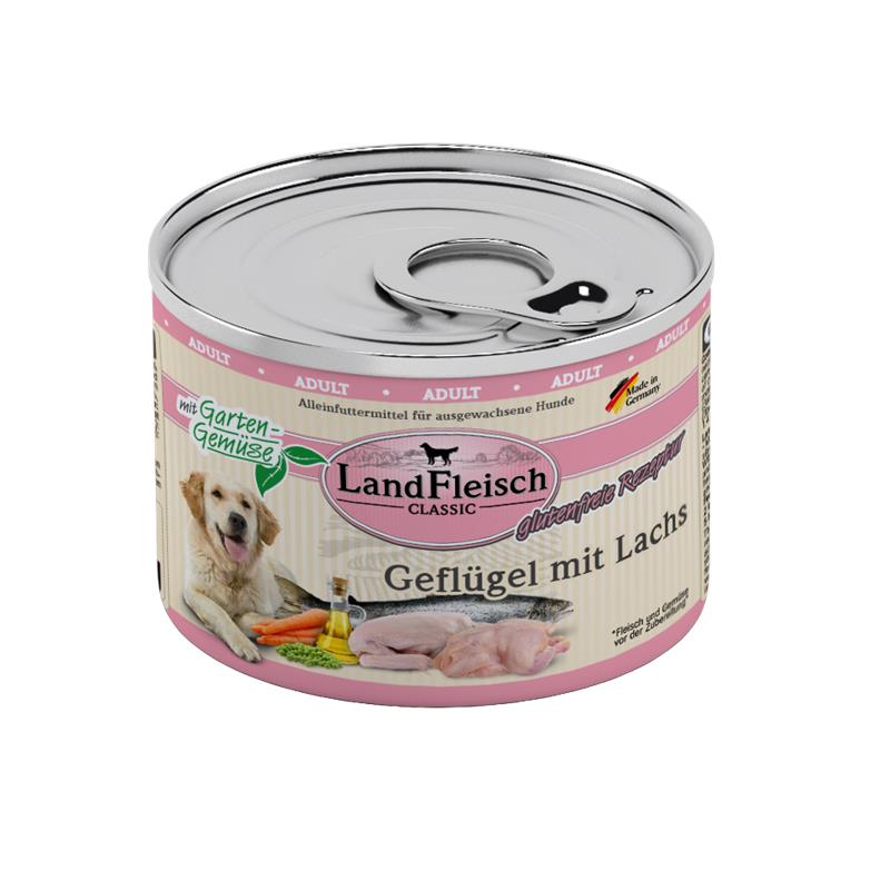 Hundenassfutter Dog Classic Geflügel mit Lachs & Gartengemüse 195g, 6er Pack – Landfleisch