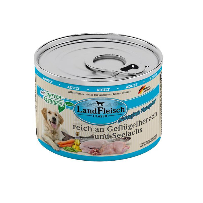 Hundenassfutter Dog Classic Geflügelherzen & Seelachs mit Gartengemüse 195g, 6er Pack – Landfleisch