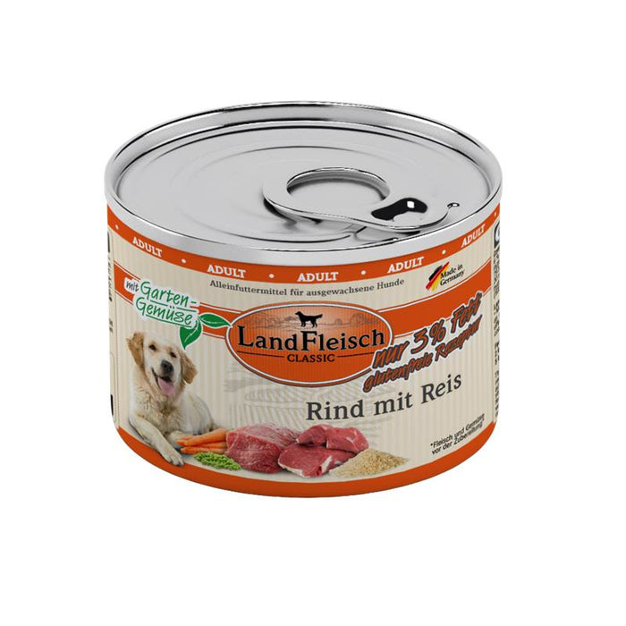 Hundenassfutter Dog Classic Rind mit Reis & Gartengemüse extra mager 195g, 6er Pack – Landfleisch