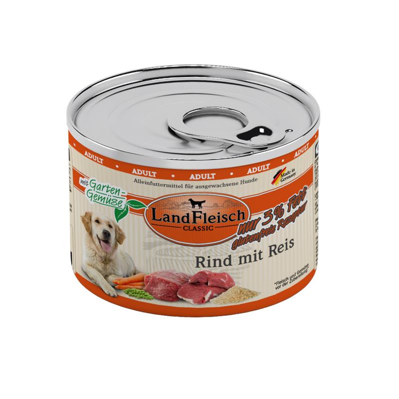 Hundenassfutter Dog Classic Rind mit Reis & Gartengemüse extra mager 195g, 6er Pack – Landfleisch