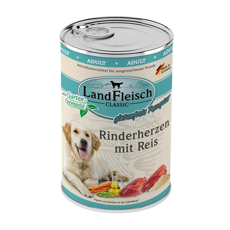 Hundenassfutter Dog Classic Rinderherzen mit Reis & Gartengemüse, 6er Pack – Landfleisch