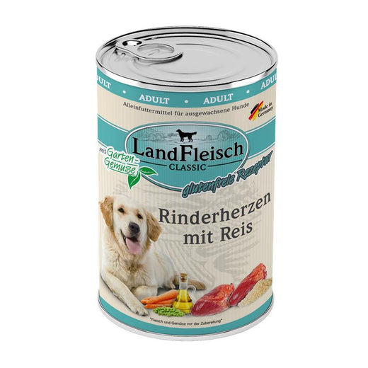Hundenassfutter Dog Classic Rinderherzen mit Reis & Gartengemüse, 6er Pack – Landfleisch
