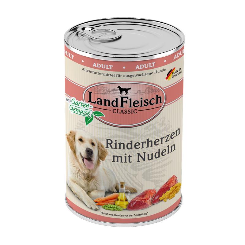 Hundenassfutter Dog Classic Rinderherzen mit Nudeln & Gartengemüse, 6er Pack – Landfleisch