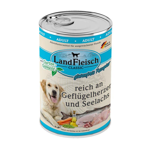Hundenassfutter Dog Classic Geflügelherzen & Seelachs mit Gartengemüse, 6er Pack – Landfleisch