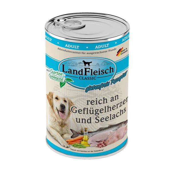 Hundenassfutter Dog Classic Geflügelherzen & Seelachs mit Gartengemüse, 6er Pack – Landfleisch