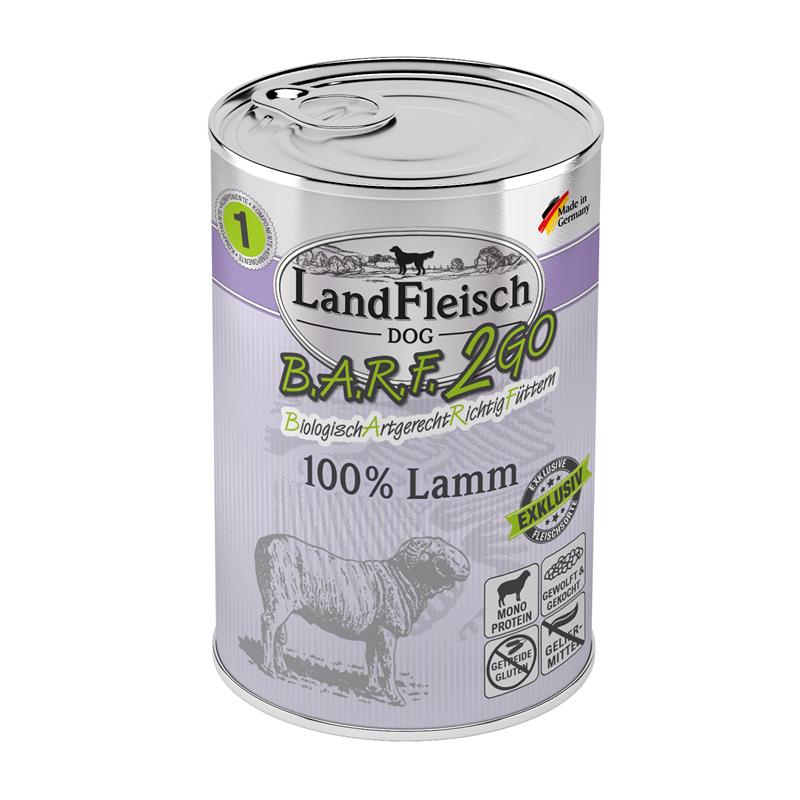 Hundenassfutter B.A.R.F.2GO Exklusiv 100% vom Lamm 400g, 6er Pack – Landfleisch