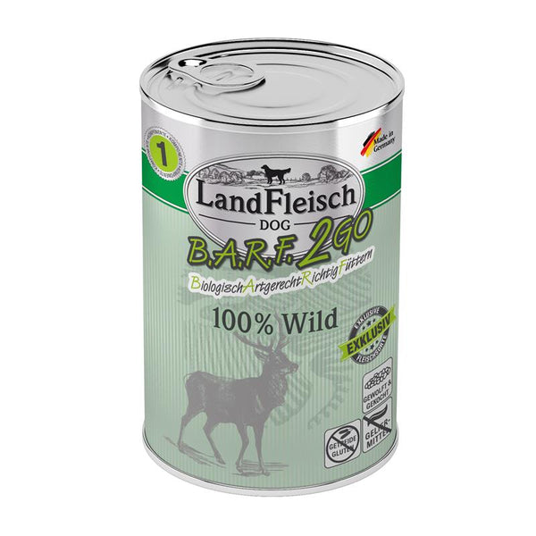 Hundenassfutter B.A.R.F.2GO Exklusiv 100% vom Wild 400g, 6er Pack – Landfleisch