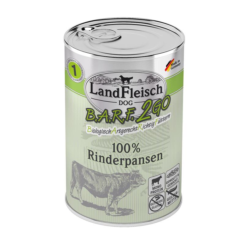 Hundenassfutter B.A.R.F.2GO 100% aus Rinderpansen 400g, 6er Pack – Landfleisch