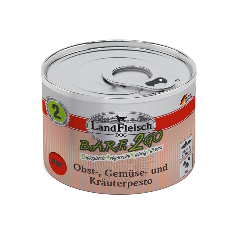 Hundenassfutter B.A.R.F.2GO Obst-, Gemüse und Kräuterpesto Rot 200g, 6er Pack – Landfleisch