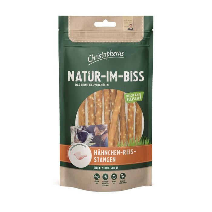 Kaustangen für Hunde Hähnchen-Reis-Stangen 70g, 12er Pack – Christopherus Hund