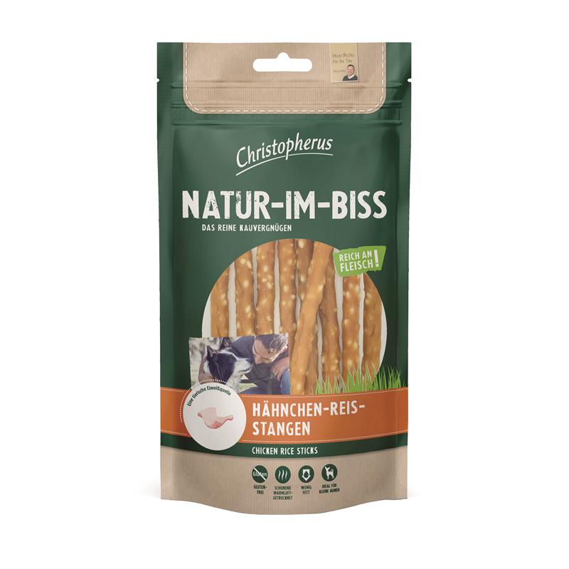 Kaustangen für Hunde Hähnchen-Reis-Stangen 70g, 12er Pack – Christopherus Hund