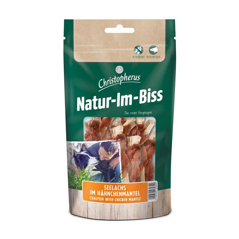 Hundeleckerli Seelachs im Hähnchenmantel 70g, 12er Pack – Christopherus Hund