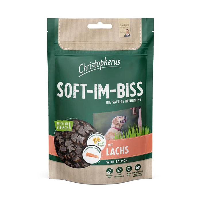 Hundeleckerli Soft-Im-Biss mit Lachs 125 g, 12er Pack – Christopherus Hund