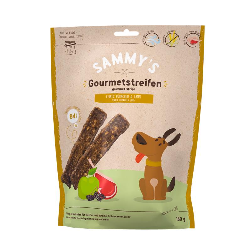 Gourmetstreifen für Hunde Sammys Hühnchen & Lamm 180g, 6er Pack – Bosch