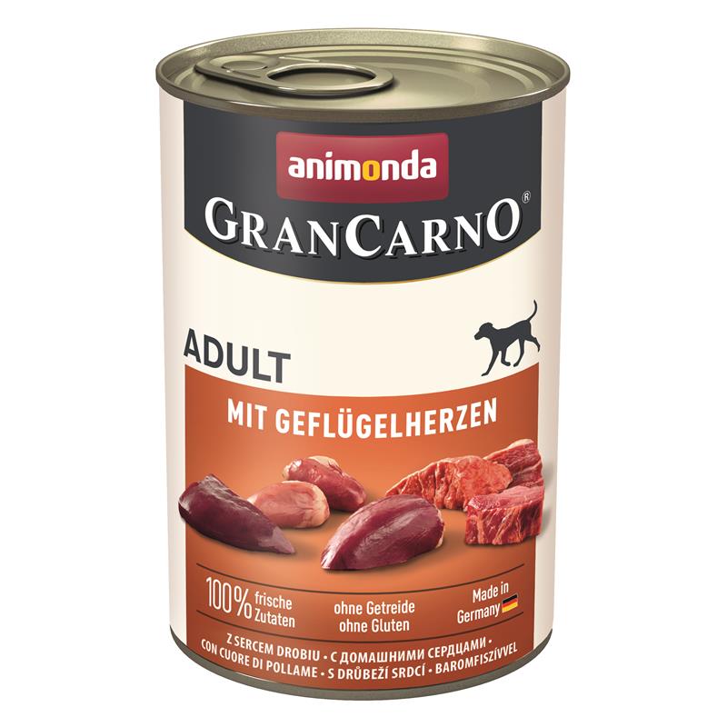 Hundenassfutter GranCarno Adult mit Geflügelherzen, 6er Pack – Animonda Dog