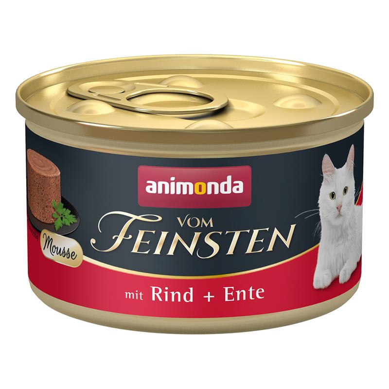 Katzennassfutter vom Feinsten Mousse Adult Rind & Ente 85g, 12er Pack – Animonda