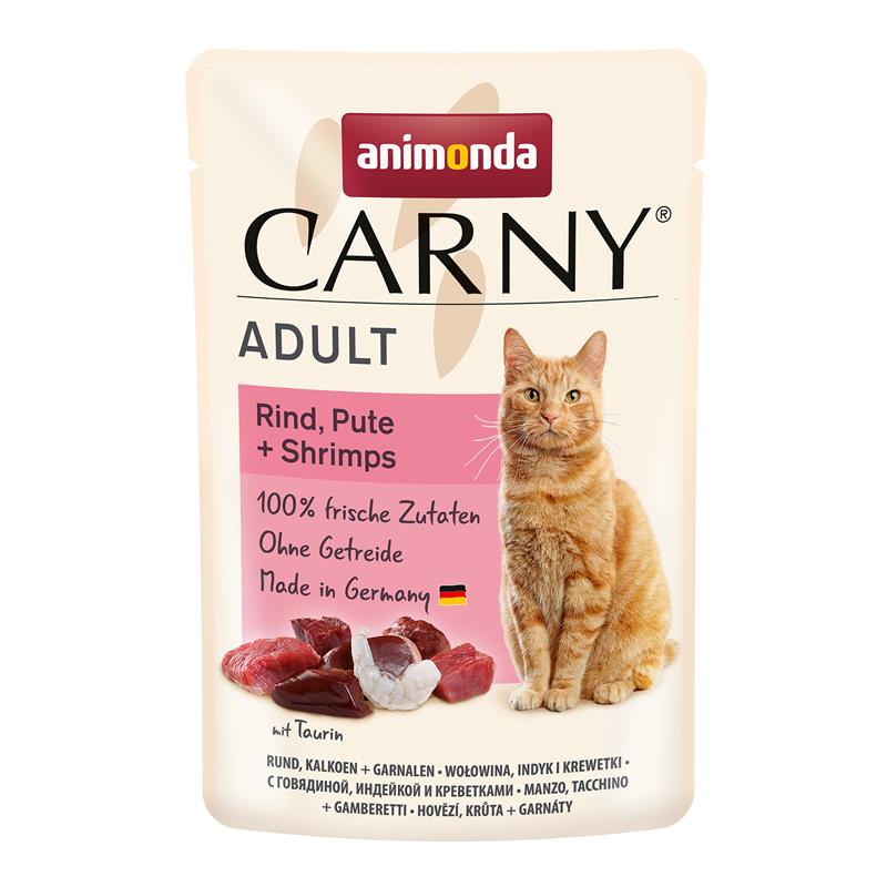 Katzennassfutter Carny PB Adult Rind, Pute + Shrimps 85g, 12er Pack – Animonda Cat