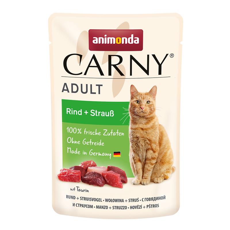 Katzennassfutter Carny PB Adult Rind + Strauß 85g, 12er Pack – Animonda Cat
