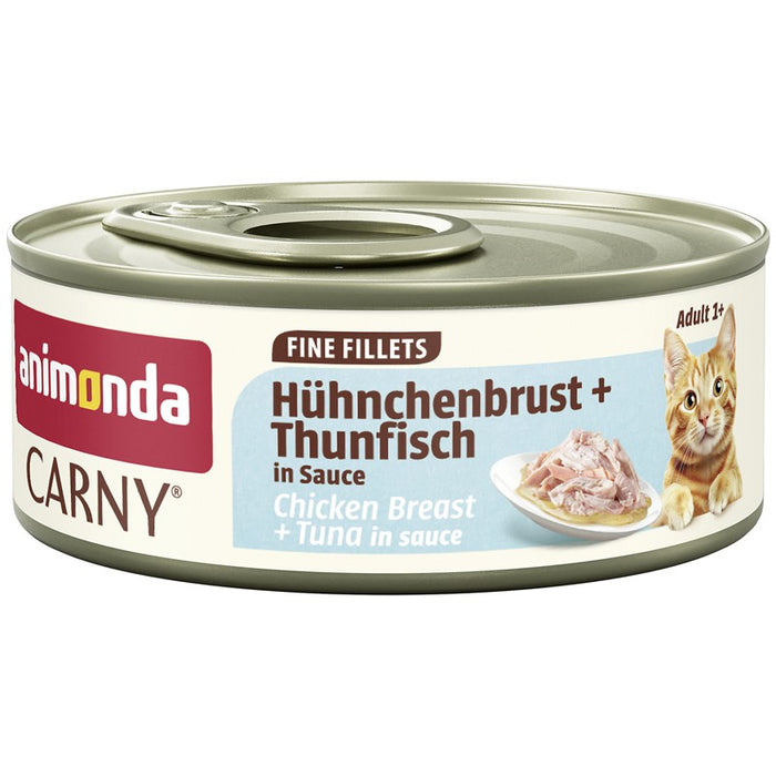 Katzennassfutter Cat Carny Fine Fillets Adult Hühnchenbrust & Thunfisch in Sauce 60g, 12er Pack – Animonda