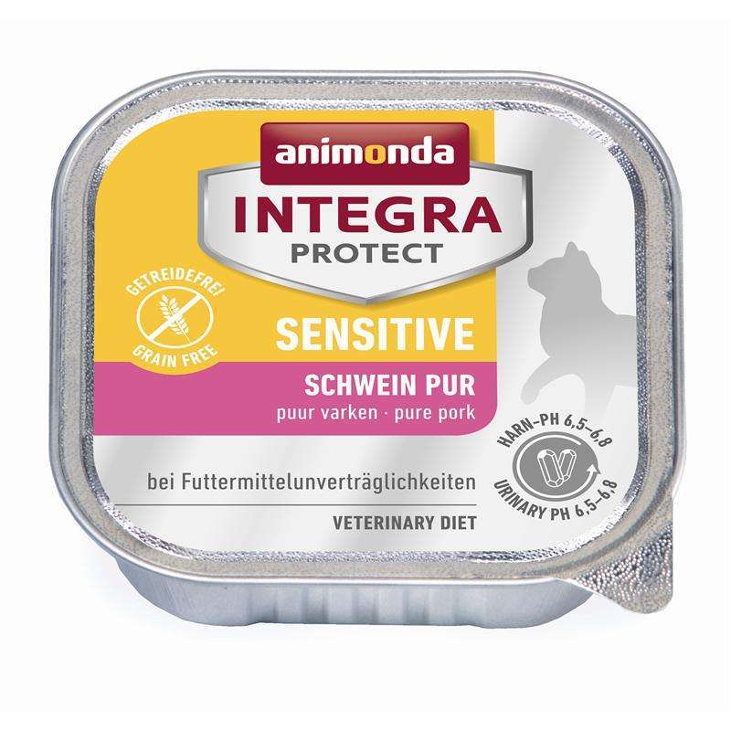 Katzennassfutter Schale Integra Protect Sensitiv mit Schwein pur 100g, 16er Pack – Animonda Cat