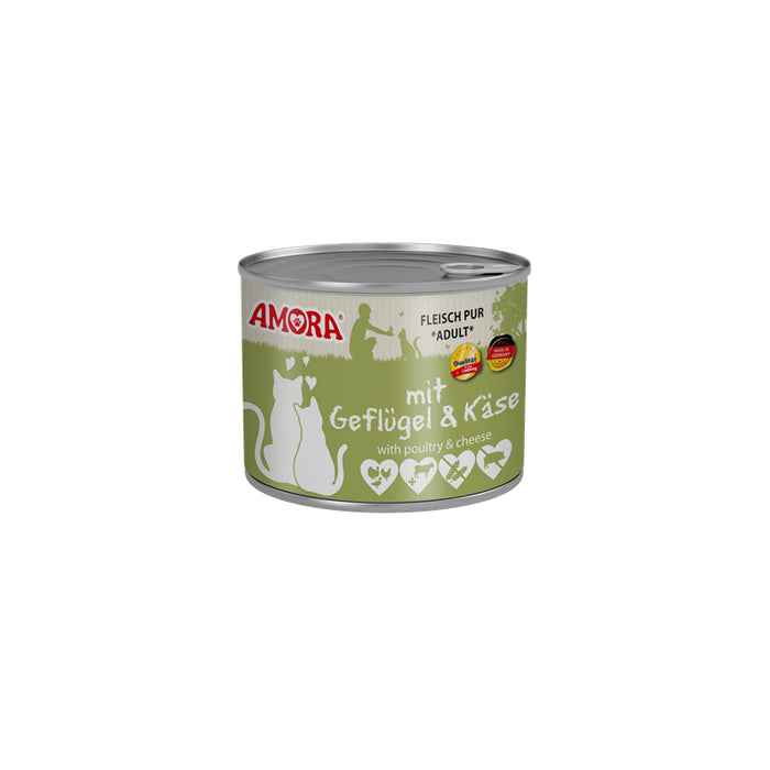 Katzennassfutter Cat Dose Fleisch Pur mit Geflügel & Käse, 6er Pack – Amora