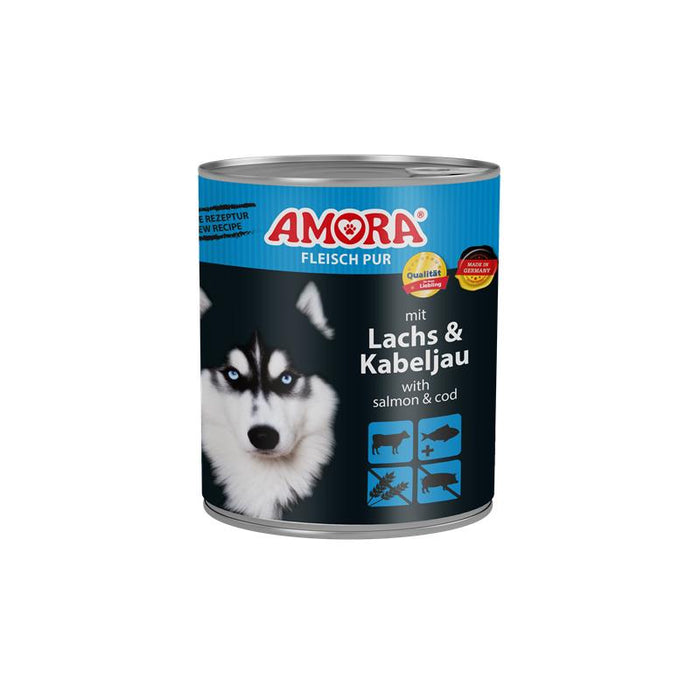 Hundenassfutter Dog Fleisch Pur Lachs & Kabeljau 800g, 6er Pack – Amora
