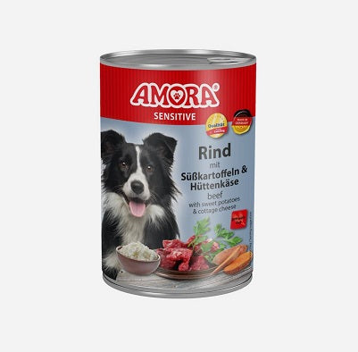 Hundenassfutter Dog Sensitive Rind & Süßkartoffel, 6er Pack – Amora
