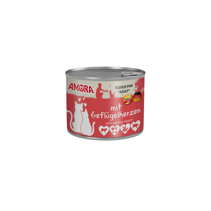 Katzennassfutter Cat Dose Fleisch Pur mit Geflügelherzen, 6er Pack – Amora