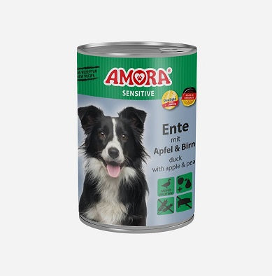 Hundenassfutter Dog Sensitive Ente, Apfel & Birne, 6er Pack – Amora