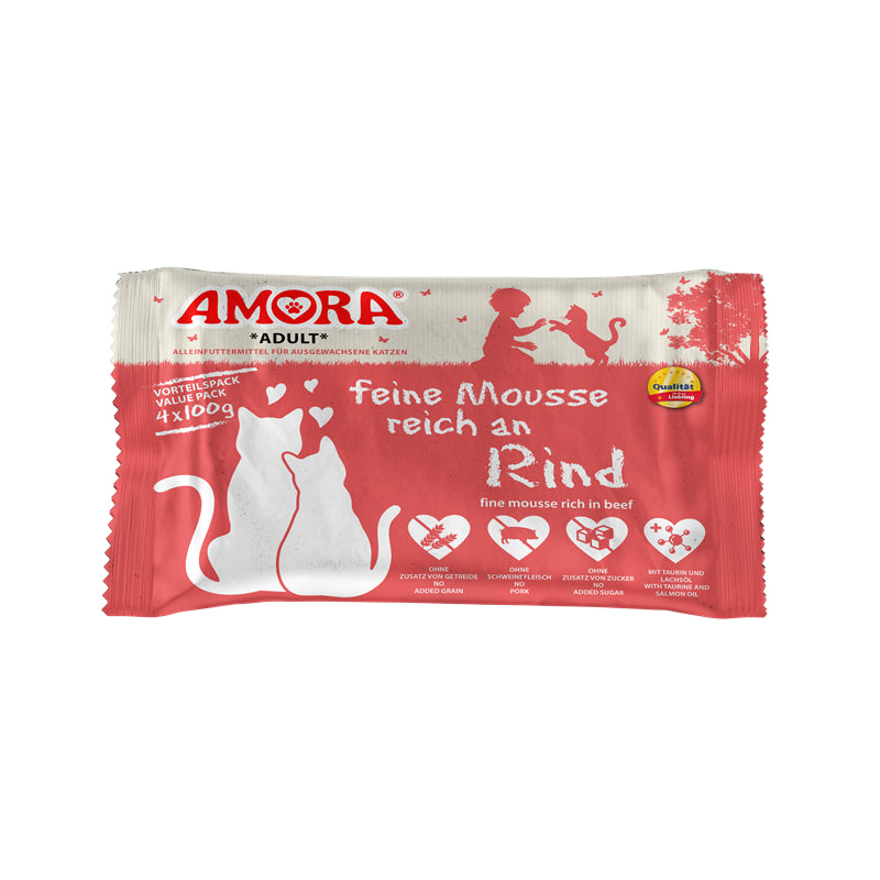 Katzennassfutter Cat PB feine Mousse reich an Rind 4x100g, 10er Pack – Amora