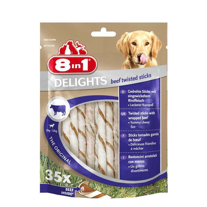 Kaustangen für Hunde Delights Beef Twisted 35 Stück – 8in1