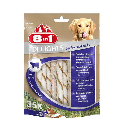 Kaustangen für Hunde Delights Beef Twisted 35 Stück – 8in1