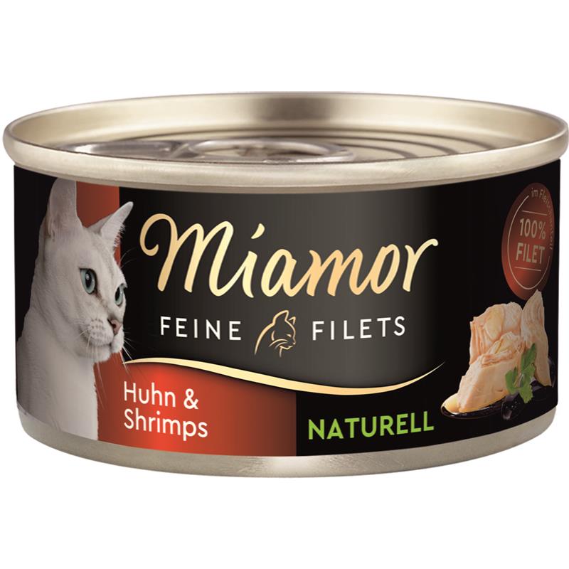 Katzennassfutter Dose Feine Filets Naturelle Huhn & Shrimps 80 g, 24er Pack – Miamor