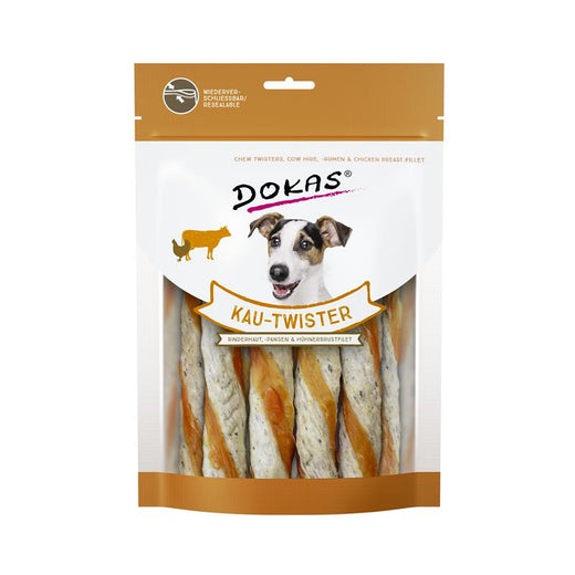 Hundeleckerli Dog Kau Twister Rinderhaut, Pansen & Hühnerbrust 200 g – Dokas