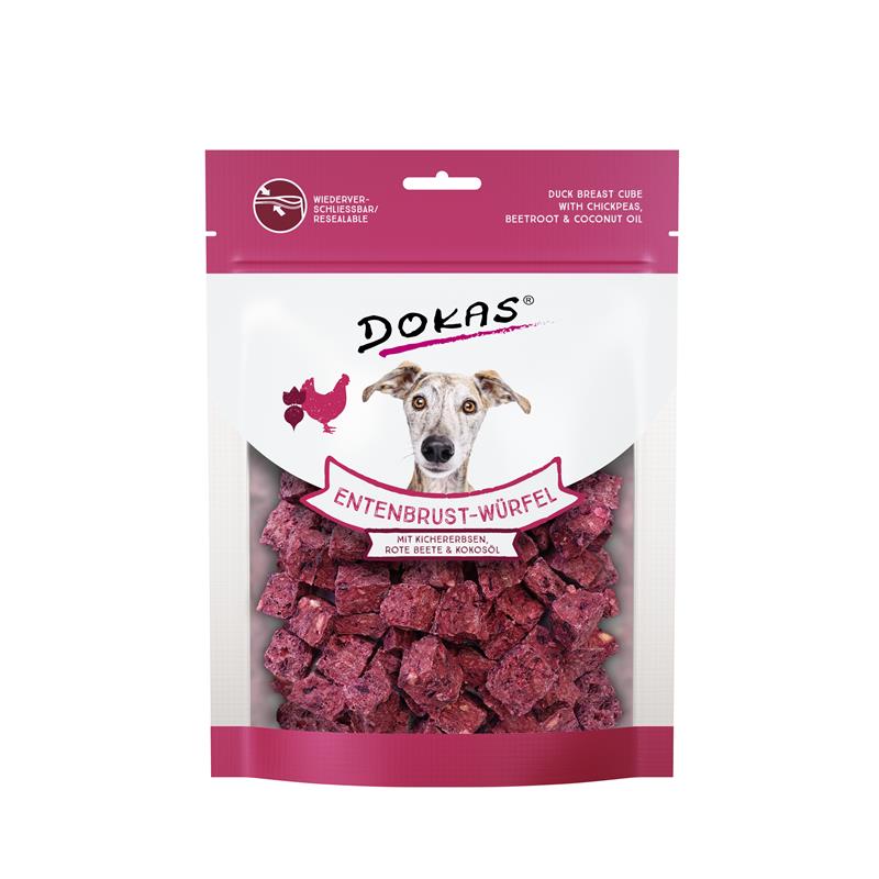 Hundeleckerli Dog Entenbrust-Würfel mit Kichererbsen, Rote Beete 150g – Dokas