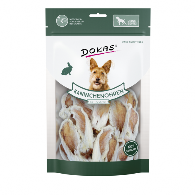 Hundeleckerli – Dog Kaninchenohren mit Fell getrocknet 100 g