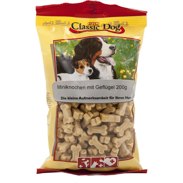 Kauknochen für Hunde Miniknochen mit Geflügel 200g, 12er Pack – Classic Dog