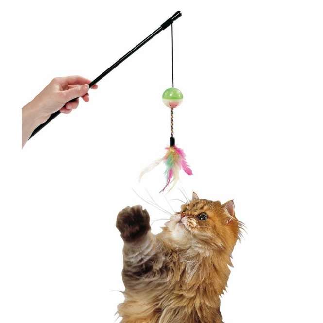 Spielangel für Katzen – Flamingo Day&Night mit Leuchtball + Federn