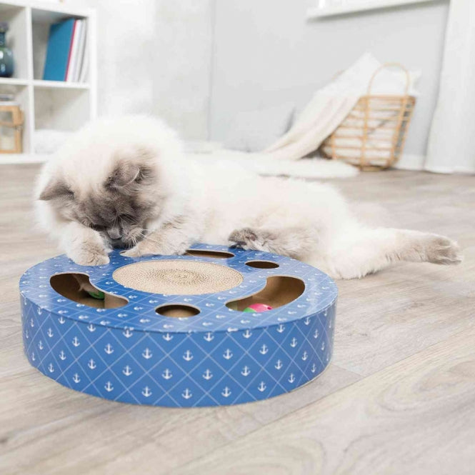 Kratzbrett für Katzen – Kratztrommel aus Pappe mit Spielbällen – Bild 3