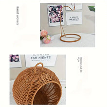 Imitation Rattan Cat Cage - Hanging Cat Nest with Semi-Enclosed Design