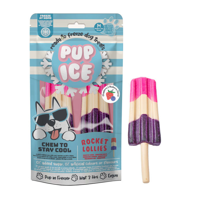 Hundeleckerli – Pup Ice Rocket Lollies Strawberry & Blueberry M, 2 Stück