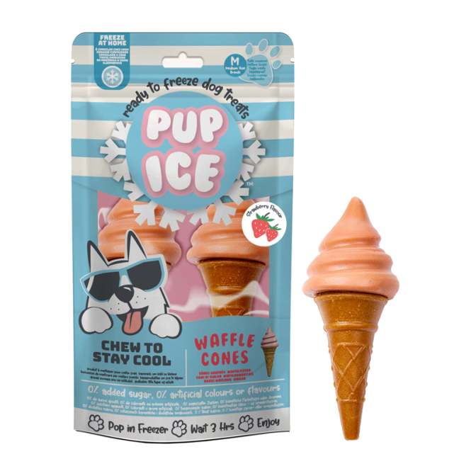 Hundeleckerli Pup Ice Waffle Cones Strawberry M, 2 Stück | Imaginelles - Pup Ice