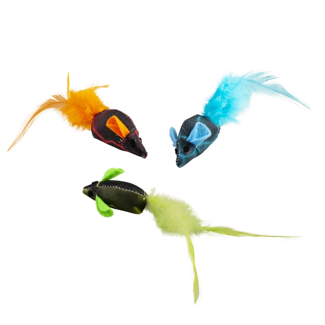 Mäuse für Katzen – Cat Toy Flash mit Federn, 3 Stück